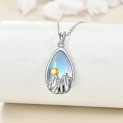 合金ガラス製のティアドロップ型ペンダントと雪山モチーフのネックレス  プラチナ  空色  17.72インチ（45cm）&nbsp;WG78F70-01