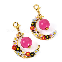 アクリル＆樹脂模造真珠＆合金ペンダント装飾2個  花の月  合金製カニカン付き  キャメル  59mm&nbsp;HJEW-TAC0115