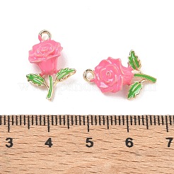 合金エナメルチャーム  バラの花のチャーム  ゴールドカラー  ピンク  19x13x6mm  穴：1.6mm&nbsp;AL-CBA1C50-03G-02