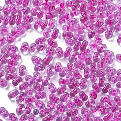 蓄光ガラスシードビーズ  暗闇で光る  ピーナッツ  マゼンタ  2.5x4x2mm  穴：0.8mm  約250個/10g&nbsp;X1-SEED-A033-07F