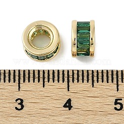 真鍮製マイクロパヴェキュービックジルコニアヨーロピアンビーズ  ロンデルホイール  カドミウムフリー＆ニッケルフリー＆鉛フリー  18KGP本金メッキ  グリーン  7.5x4.5mm  穴：4mm&nbsp;KK-I719-20A-G