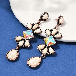 Alloy Synthetic Turquoise Dangle Stud Earrings&nbsp;EJEW-U053-05R
