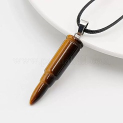 Natural Tiger Eye Bullet Shaped Pendant Black PU Leather Vintage Punk Style Hip Hop Necklaces for Men&nbsp;QC5862