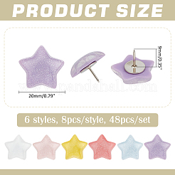 48Pcs 6 Styles Transparent Plastic Star Drawing Pins&nbsp;AJEW-ME00019