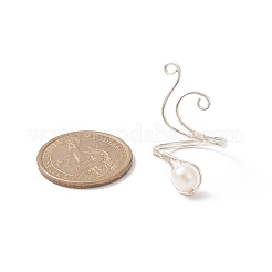 Copper Wire Wrapped Natural Freshwater Pearl Cuff Rings for Women&nbsp;RJEW-JR00553-02