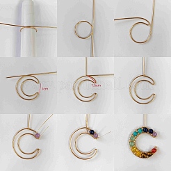 7 Chakra Round Mixed Stone Copper Wire Wrapped Moon Pendants&nbsp;PALLOY-TA00401-01