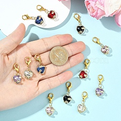 12個 6スタイル ハート合金ガラスペンダント装飾  合金製カニカン付き  ミックスカラー  31mm  2個/スタイル&nbsp;HJEW-YW00265