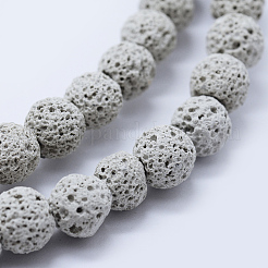 天然溶岩岩ビーズ連売り  ラウンド  8~9mm  穴：1mm  約50個/連  15.1インチ（38.5cm）&nbsp;X-G-P349-01-8mm
