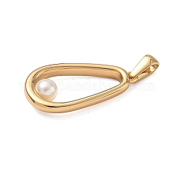 304ステンレスペンダント  プラスチック模造パールと  ティアドロップ  29x14.5x6mm  穴：7x3mm&nbsp;STAS-A092-02D-G