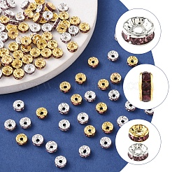 120色真鍮ラインストーンスペーサービーズ2個。  ジュエリークラフト用  グレードA  ストレートフランジ  ゴールデンの金属色  ロンデル  ライトアメジスト  8x3.8mm  穴：1.5mm  60個/カラー&nbsp;RB-FS0001-05A