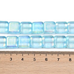 チェコ産プレスガラスビーズ  正方形  ライトシアン  10.5x10.5x5mm  穴：0.9mm  約80個/袋&nbsp;GLAA-I061-22C
