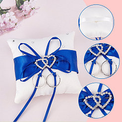 Tribute Silk Wedding Ring Pillow with Polyester Ribbon and Alloy Heart&nbsp;DIY-WH0325-48B