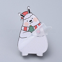 アクリル安全ピンブローチ  鉄ピンと  クリスマスのために  兎  ホワイト  46x28x8mm  ピン：0.8mm&nbsp;JEWB-D006-A11
