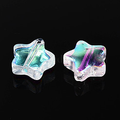 透明なガラスビーズを電気  スター  緑黄  8x8x4mm  穴：0.9~1mm  約1950~2000個/袋&nbsp;GLAA-T025-30C
