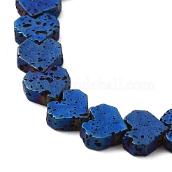 電気メッキされた天然溶岩岩ビーズ連売り  ハート  ブルーメッキ  8x8.5x3mm  穴：1mm  約60個/連  16.54''（42センチメートル）&nbsp;G-Q1009-G01-01B