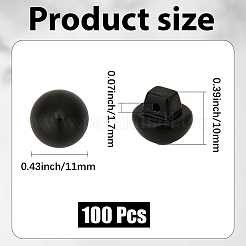 1つ穴のABS樹脂シャンクボタン  半円  ブラック  11x10mm  穴：1.7mm&nbsp;BUTT-WH20001-05B