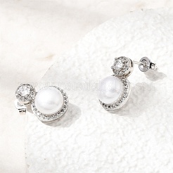 Brass Micro Pave Cubic Zirconia Stud Earrings&nbsp;CU-CBABA66-08P