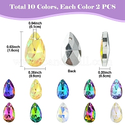 20Pcs 10 Colors Faceted Teardrop Glass Pendants&nbsp;GLAA-YW0004-10