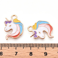合金エナメルチャーム  カドミウムフリー＆鉛フリー  ライトゴールド  ユニコーン  カラフル  18x13x1.5mm  穴：1.5mm&nbsp;ENAM-T016-07-RS
