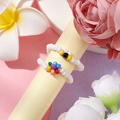 Round Glass Seed Beads Stretch Rings&nbsp;RJEW-JR00700-02