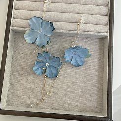 Plastic Glass Trip Flower Bib Necklaces with Alloy Chain Tassel for Women&nbsp;WGFB142-01