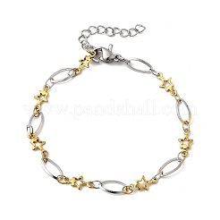 304ステンレススチールリンクブレスレット  女性用オーバルジュエリー  スター  イオンプレーティング（ip）  ゴールデン·ステンレス鋼色  6-3/4インチ（17.3cm）&nbsp;BJEW-A044-03B-GP