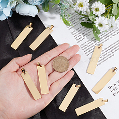 304ステンレスペンダント  空白タグのスタンプ  長方形  ゴールドカラー  48x12x1mm  穴：4x13mm  8個/箱&nbsp;STAS-UN0013-42G