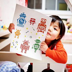 プラスチック再利用可能な描画絵画ステンシル テンプレート  ファブリック タイル 床 家具 木材の塗装用  長方形  ロボット模様  297x210mm&nbsp;DIY-WH0202-367