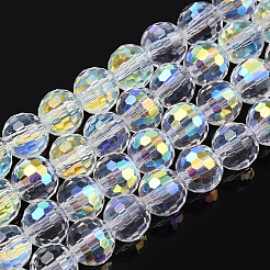 透明電気メッキガラスビーズ連売り  多面カット  半分ABカラーメッキ  ラウンド  クリアAB  6x5mm  穴：1mm  約95~100個/連  20.47~21.34インチ（52~54.2cm）&nbsp;EGLA-TAC0006-05D