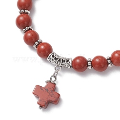 Natural Red Jasper Cross Charm Bracelets&nbsp;BJEW-JB12259-02