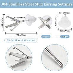 100Pcs 304 Stainless Steel Stud Earring Findings&nbsp;STAS-BBC0003-30
