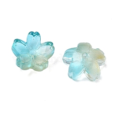 染色・加熱ガラスビーズキャップ  5  - 花びらの花  シアン  10.5x11x4.7mm  穴：1mm&nbsp;GLAA-Z019-03O