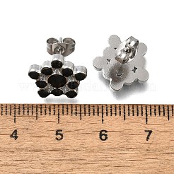女性用304ステンレススチールスタッドピアス  ラインストーン付き  花  ステンレス鋼色  13x13.5mm&nbsp;EJEW-F361-12P