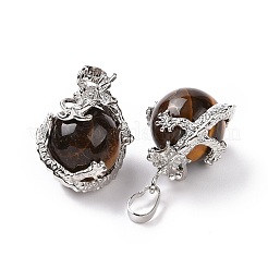 混合の天然宝石のペンダント  プラチナメッキ真鍮パーツ  丸いビーズのドラゴン  31x18mm  穴：4mm.&nbsp;GP471-M