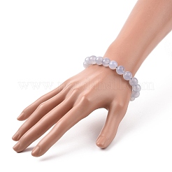 女性のための天然ブルー カルセドニー ラウンド ビーズ ストレッチ ブレスレット  内径：2-1/8インチ（5.25cm）  ビーズ：10.5mm&nbsp;BJEW-JB09088