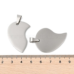 304ステンレススチール製スプリットペンダント  ハートチャーム  ステンレス鋼色  33.5x45.5x2mm  穴：6.5x4.5mm  2個/セット&nbsp;STAS-U040-13P