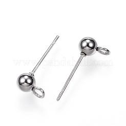 Non-Tarnish 304 Stainless Steel Ball Stud Earring Findings&nbsp;STAS-G099-09P