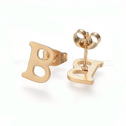 304ステンレススチールペンダントとスタッドピアスジュエリーセット  アルファベット  文字.b  20~23x13~19x1.5mm  穴：6x3mm  6~10x6~9x1mm  ピン：0.8mm&nbsp;SJEW-P099-02G