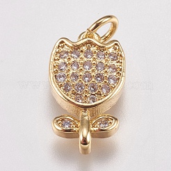 真鍮製マイクロパヴェキュービックジルコニアチャーム  花  ミックスカラー  13x8x3mm  穴：2mm&nbsp;ZIRC-E147-48
