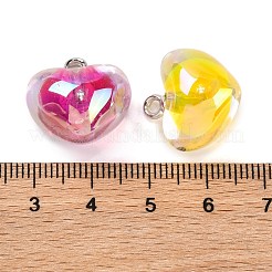 ABカラー樹脂ハートペンダント  プラチナメッキ合金ループ付きボールインナーチャーム  ミックスカラー  19x18x14mm  穴：2mm&nbsp;RESI-U002-06
