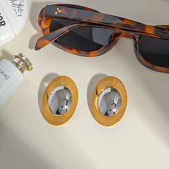 ファッショナブルなステンレススチールのツートンオーバルスタッドピアス  ゴールデン＆シルバー  40x27.8mm&nbsp;NB1890