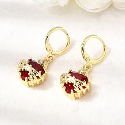 Heart Brass Brass Micro Pave Cubic Zirconia Hoop Earrings&nbsp;EJEW-P333-10A-G