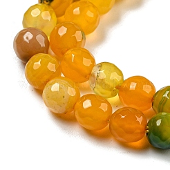 天然石瑪瑙ビーズ連売り  染め  ラウンド  多面カット  グリーン  きいろ  6mm  穴：1mm  約62個/連  14.17インチ（36cm）&nbsp;G-E469-02-6mm