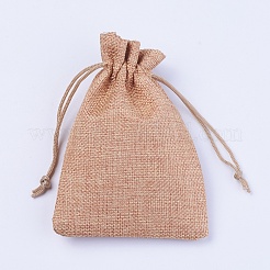 黄麻布製梱包袋ポーチ  巾着袋  バリーウッド  14.5x10.5x0.5cm&nbsp;ABAG-WH0023-03A