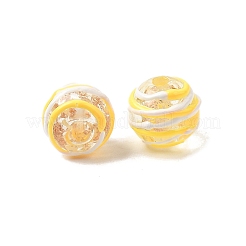 手作りの金砂エナメルランプワークビーズ  手描きのビーズ  ラウンド  ツートン  きいろ  13x11~12mm  穴：1.5mm&nbsp;LAMP-B035-03G