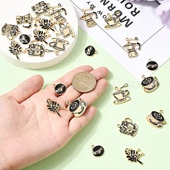 30個 6スタイル ブレンドコーヒー合金エナメルペンダント  ゴールドカラー  混合図形  15.5~26x14~22x2~3mm  穴：2~2.1mm  5個/スタイル&nbsp;ENAM-CJ0007-64
