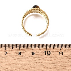 304ステンレススチールカフオープンリング  オーバル  天然タイガーアイビーズ付き  イオンプレーティング（ip）  ゴールドカラー  13mm  内径：18mm&nbsp;RJEW-F213-03G-11