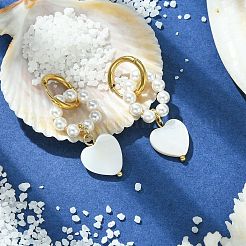 Shell Pearl & Shell Heart Dangle Hoop Earrings&nbsp;EJEW-TA00323