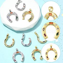 2個真鍮マイクロパヴェキュービックジルコニアペンダント  馬蹄  18KGP本金メッキ  23x17.5x2mm  穴：2x4mm&nbsp;KK-FS0002-14G