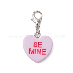 「be mine」の文字が入ったハートの樹脂製ペンダント装飾  亜鉛合金カニカン付き  ミックスカラー  32mm&nbsp;HJEW-JM03111